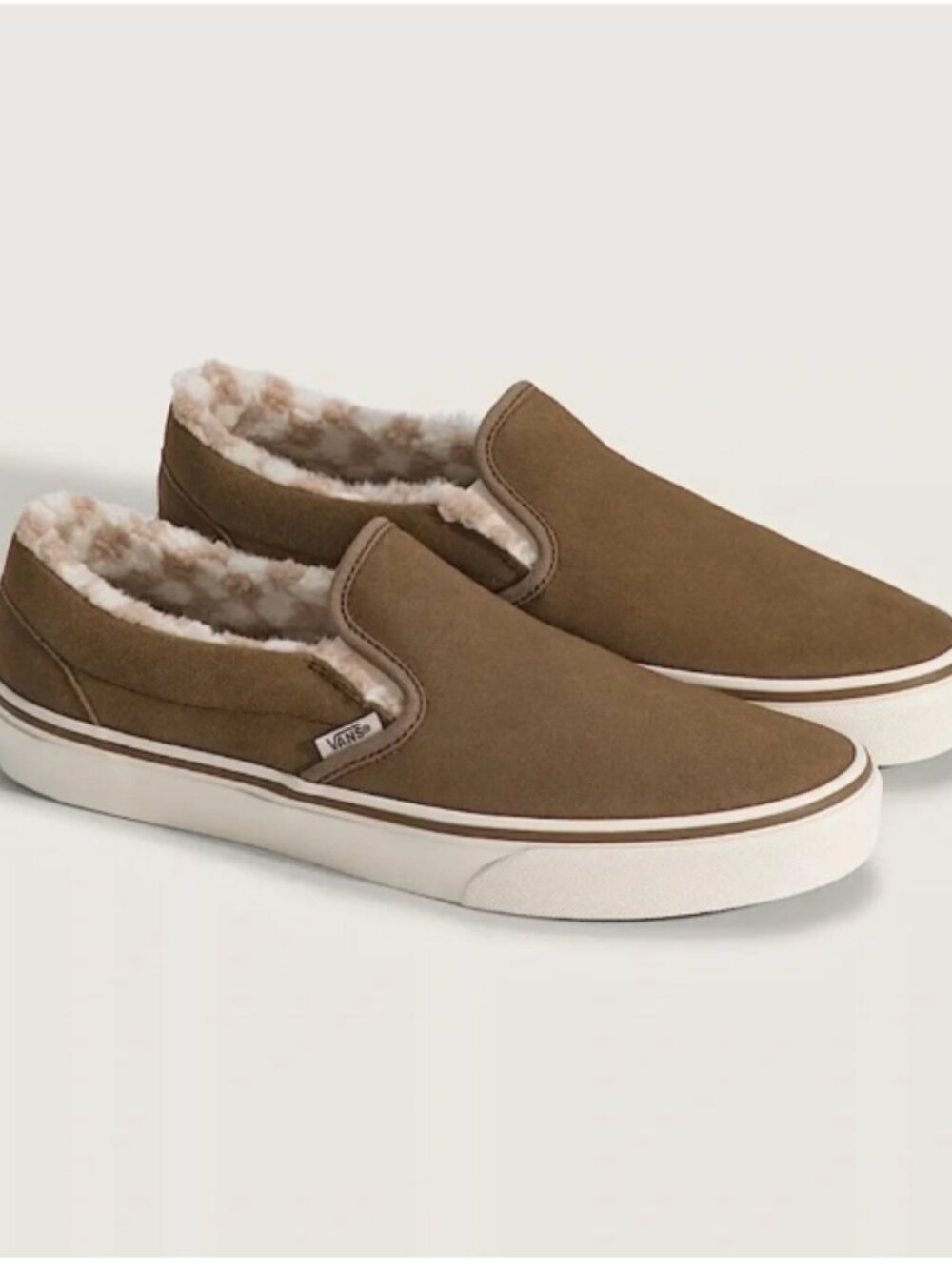 Vans Classic Slip-On Sherpa Fleece Lined Shoes Brown Tan New Cozy